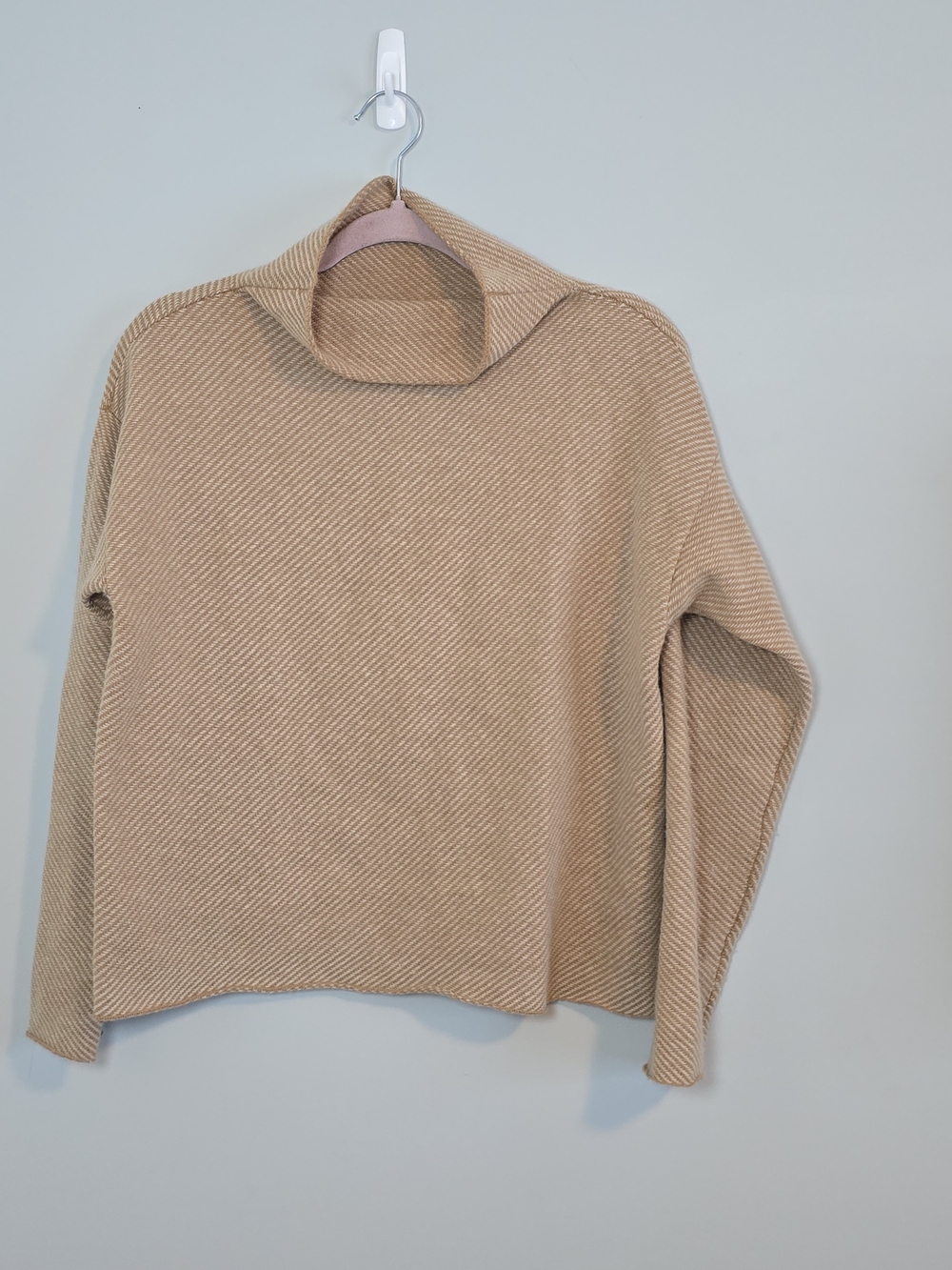 Eileen Fisher Tan 95% Cashmere Ribbed Boxy Mock Neck Sweater Estimated S/M